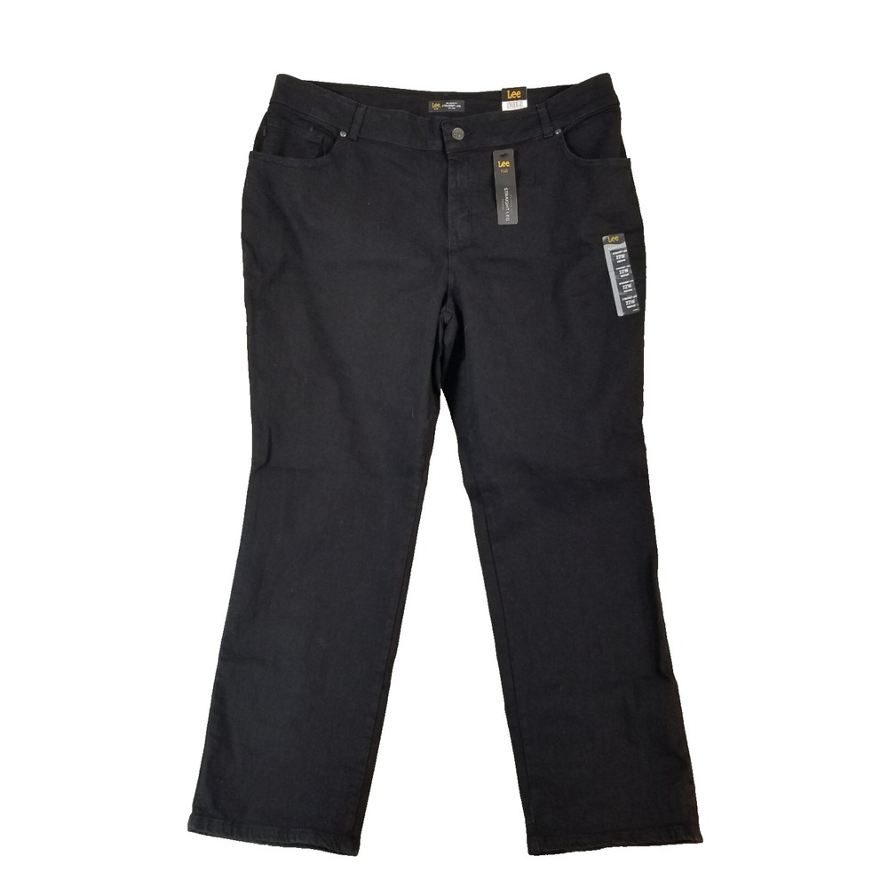 Lee Jeans women's 22w relaxed fit straight black stretch denim pants NEW